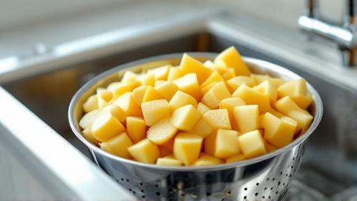 Draining cooked potatoes in a colander