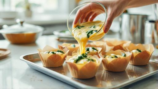 Pouring mixture into muffin cups