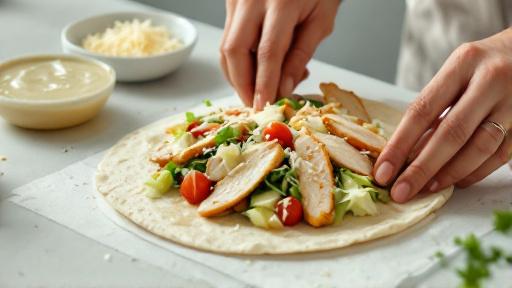 Assembling Chicken Caesar Wrap