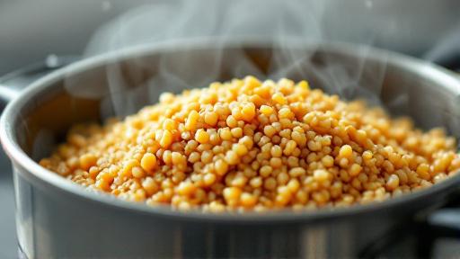 Cooked quinoa in a small pot