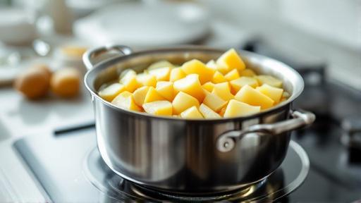 Boiling potatoes in a pot on stove