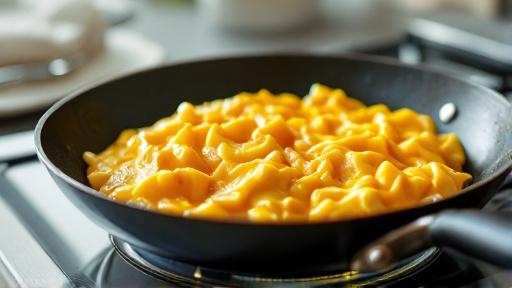 Scrambled eggs cooking in skillet